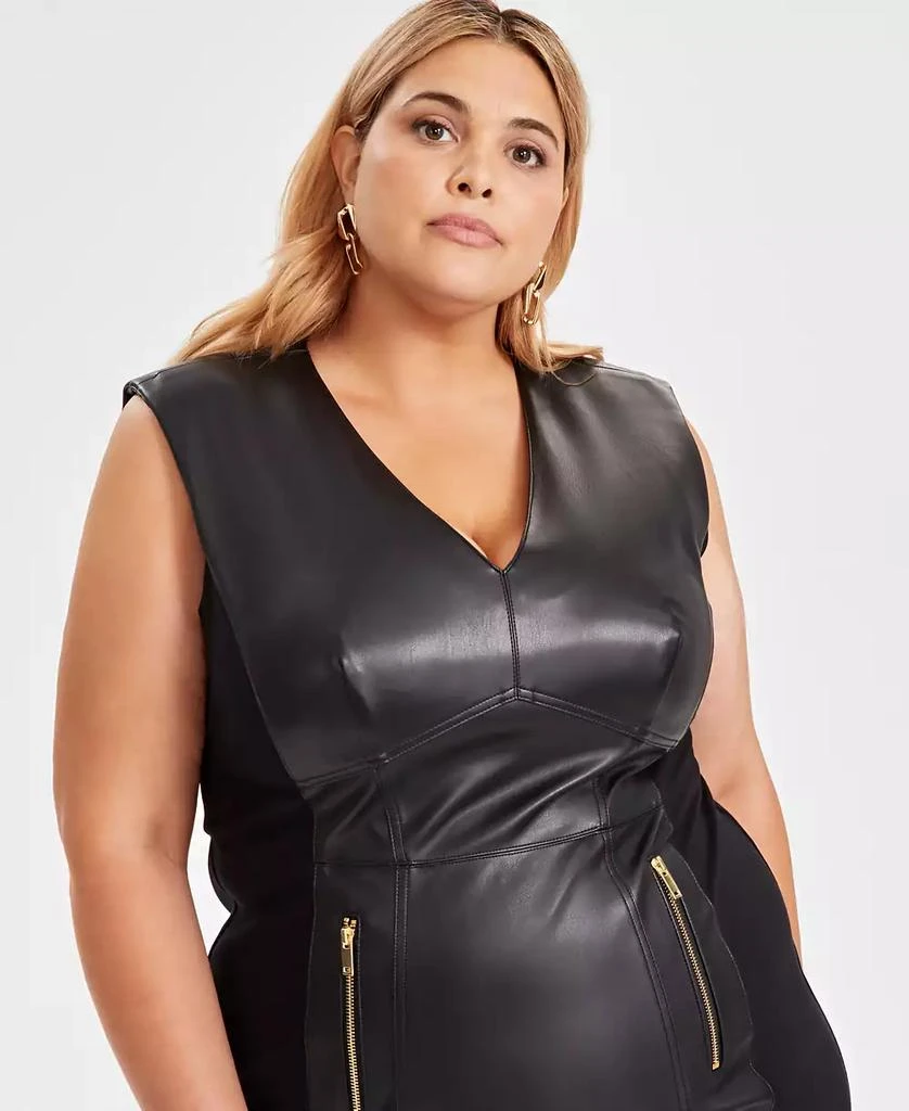 INC International Women's V-Neck Faux-Leather Midi Dress, Created for Macy's 8