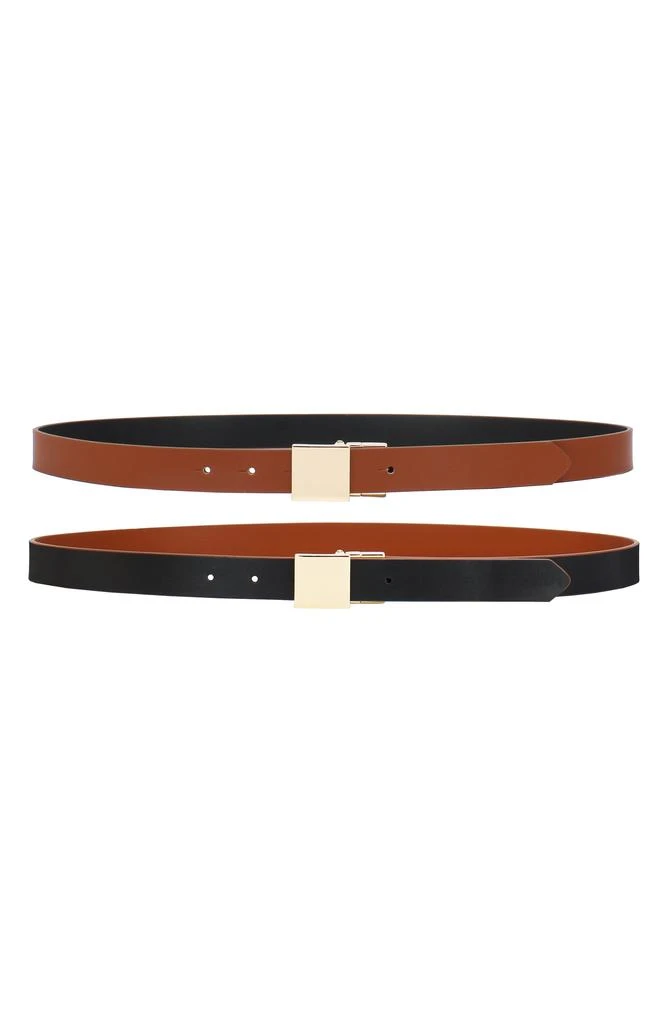 Linea Pelle Square Plaque Buckle Reversible Faux Leather Belt 2