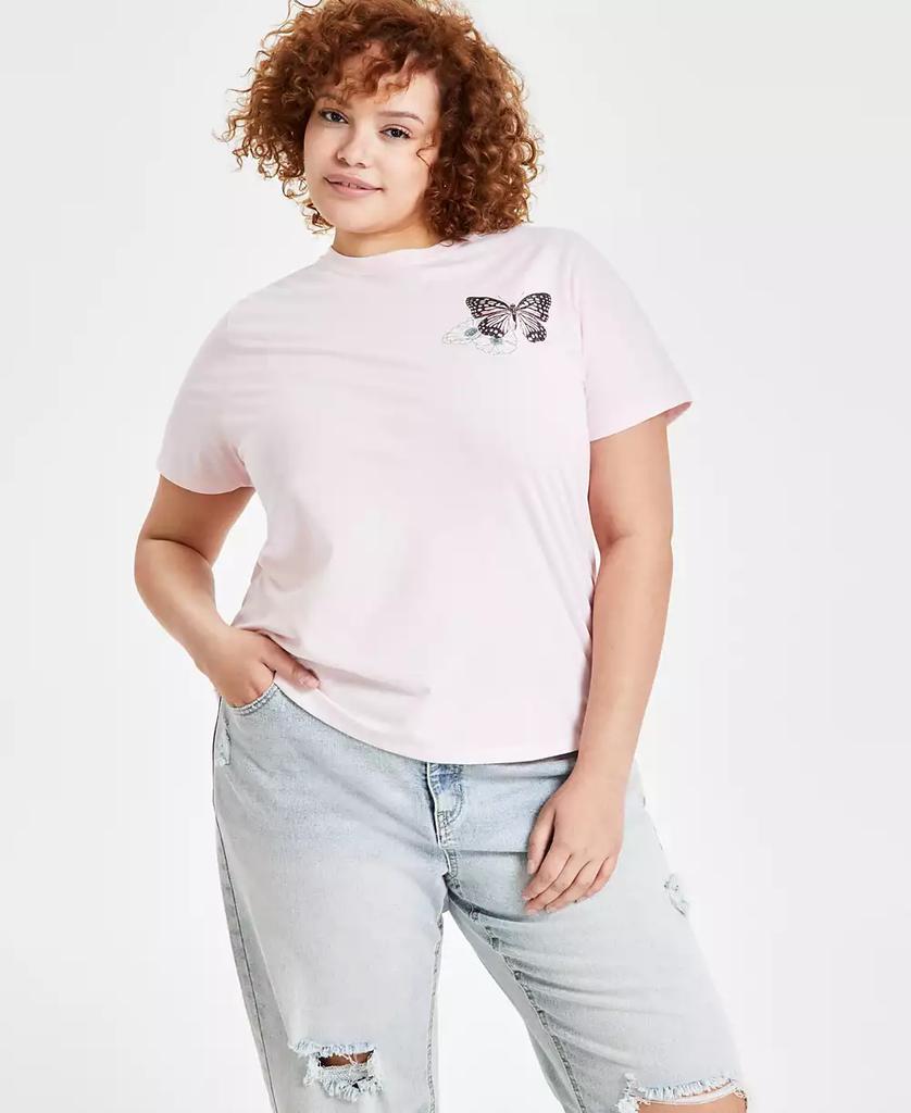 Rebellious One Trendy Plus Size Butterfly Graphic Print T-Shirt