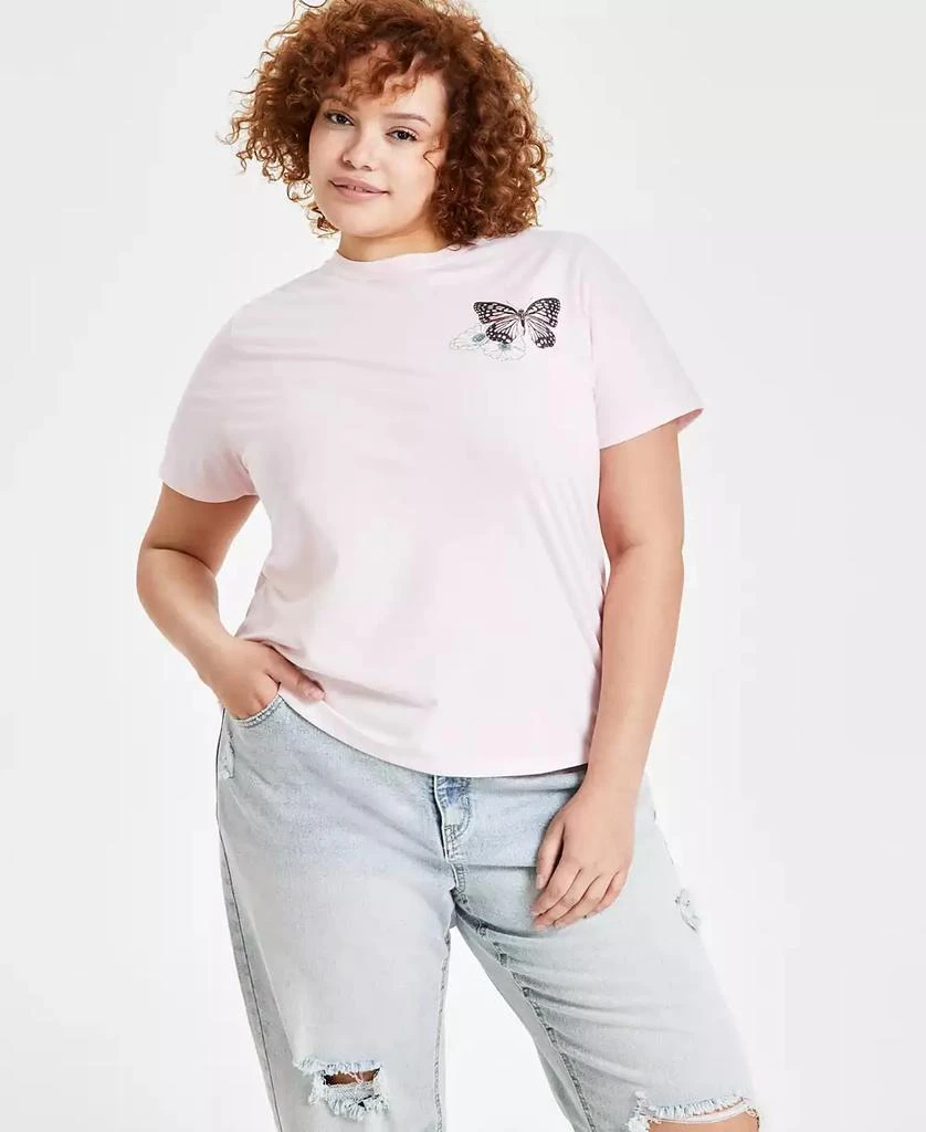 Rebellious One Trendy Plus Size Butterfly Graphic Print T-Shirt 1