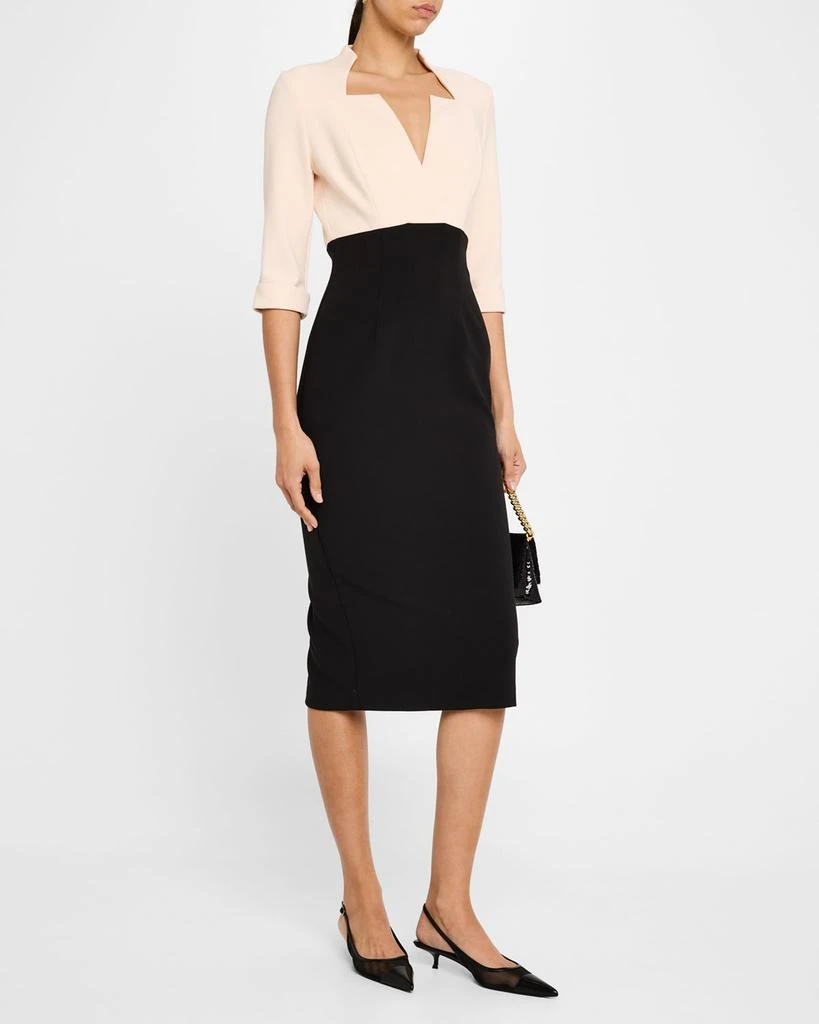 Black Halo Vespera Two-Tone Midi Sheath Dress 4