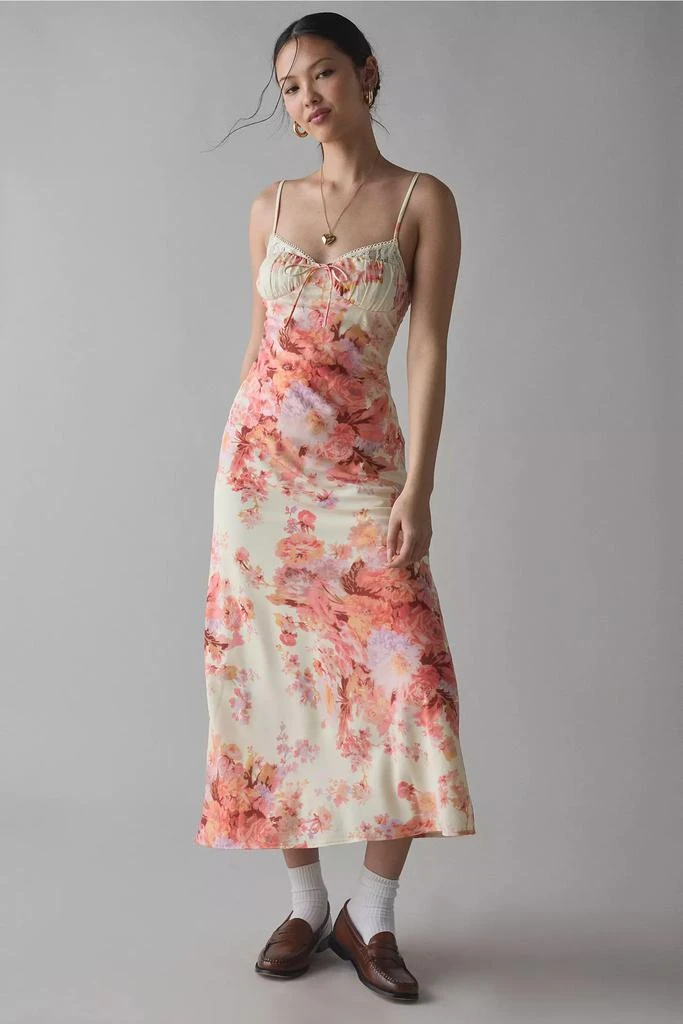 Kiss The Sky Kiss The Sky Floral Printed Satin Slip Midi Dress 1