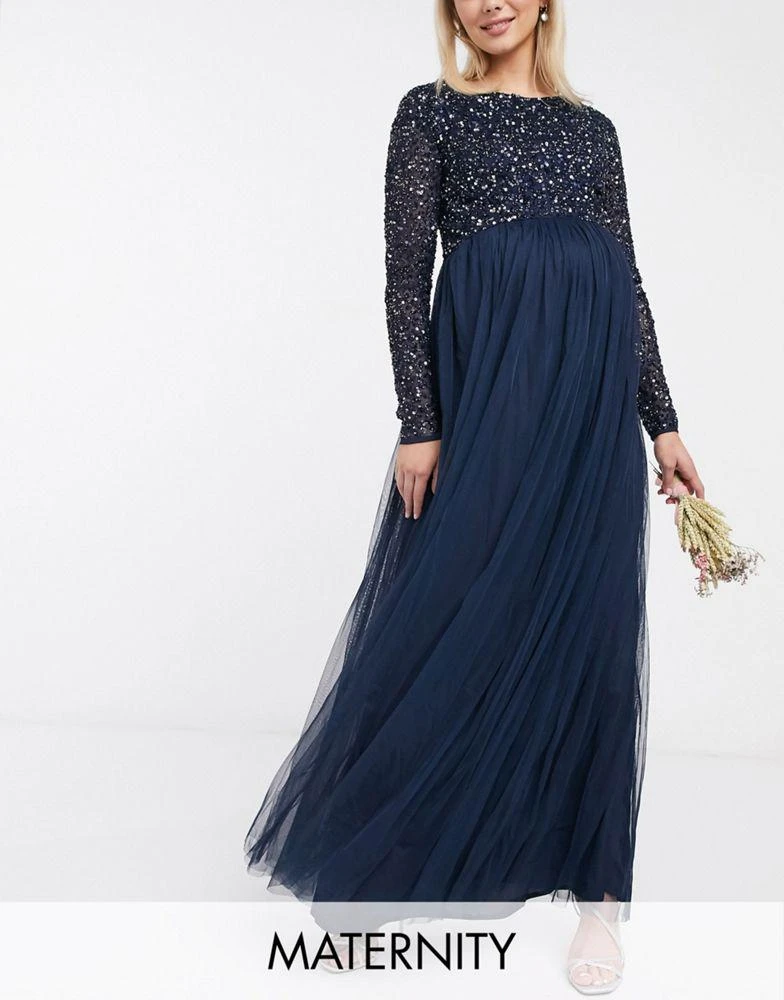 Maya Maternity Bridesmaid long sleeve maxi dress with delicate sequin in  navy  On Sale Now with Up to 75% Off | Discover Exclusive Deals & Savings  at BeyondStyle  Authentic Maya