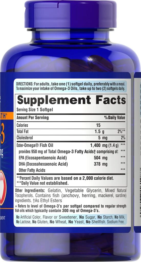 Puritan's Pride Triple Strength Omega-3 Fish Oil 1400mg 120 Softgels 3