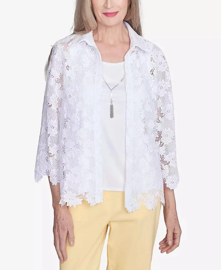 Alfred Dunner Petite Dress Code Two in One Lace Top with Necklace 1
