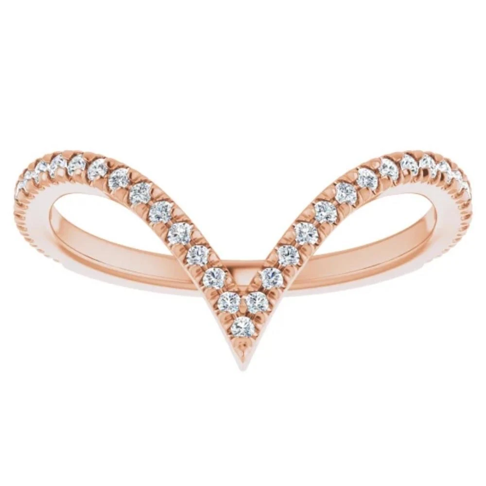Pompeii3 1/4Ct Diamond V Shape Ring Contour Stackable Band in White, Yellow, or Rose Gold