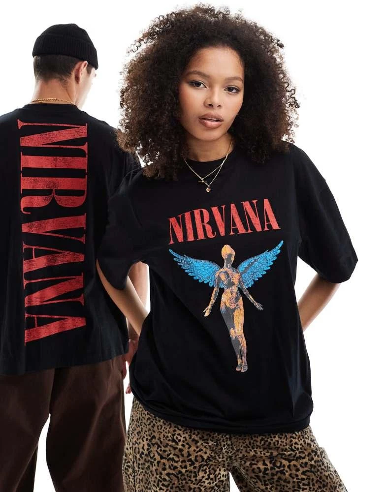 ASOS ASOS DESIGN unisex oversized license band t-shirt with Nirvana prints in black 1