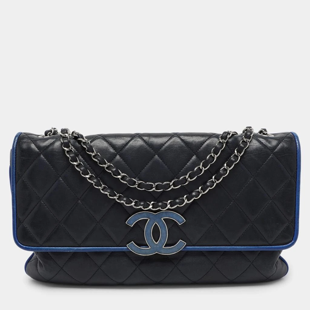 Chanel Chanel Navy Blue Quilted Leather Divine Flap Bag 1