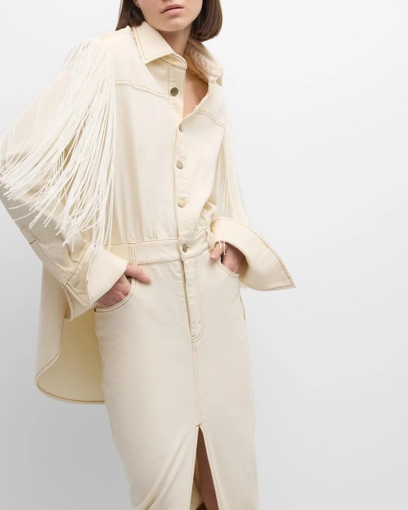 Hellessy Ivy Fringe Long-Sleeve Slit-Hem Midi Denim Shirtdress 6