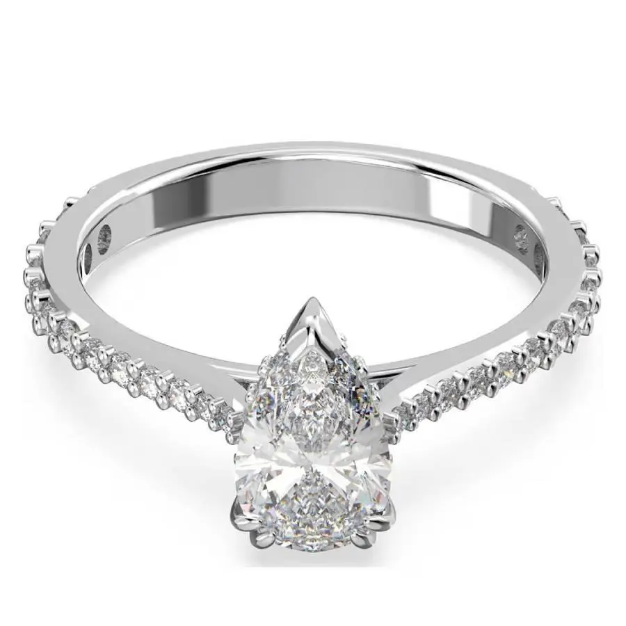 Swarovski Swarovski Stilla Rhodium Plated Pear Cut Cocktail Ring, Brand Size 55 (US 6.75)