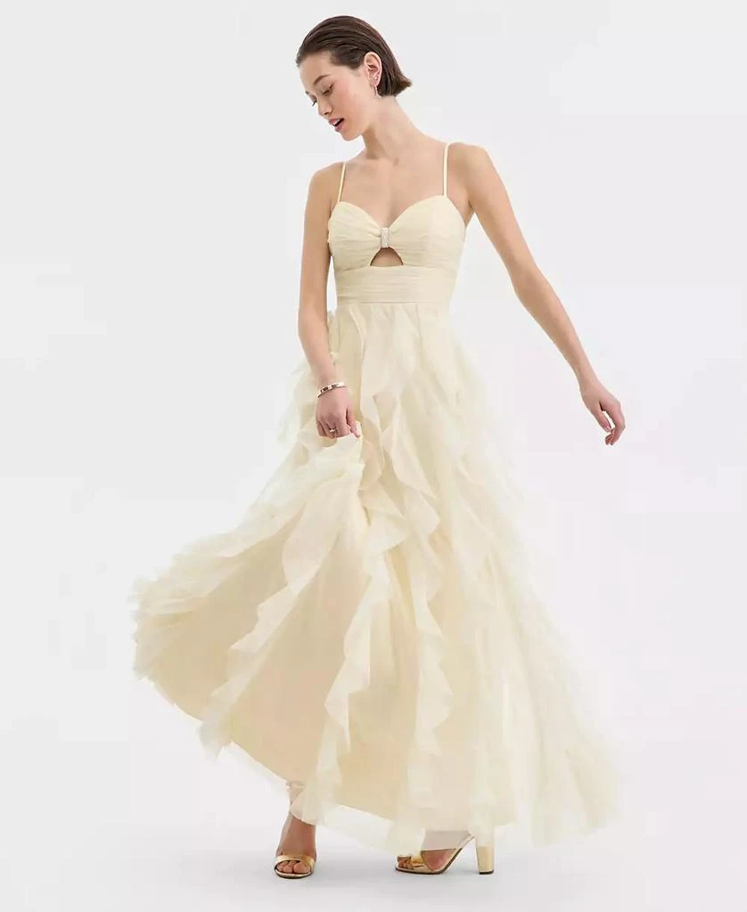 Pear Culture Juniors' Strappy Mesh Petal Ball Gown - Butter - Size 3 Pear Culture Juniors' Strappy Mesh Petal Ball Gown - Butter - Size 3