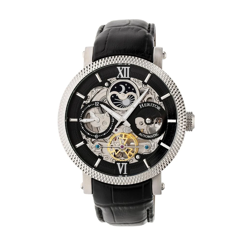 Heritor Automatic Aries Skeleton Leather-Band Watch 1