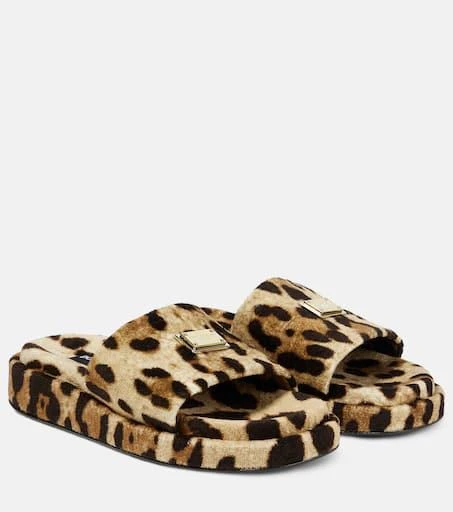 Dolce 
Gabbana Logo leopard-print terrycloth slides 1