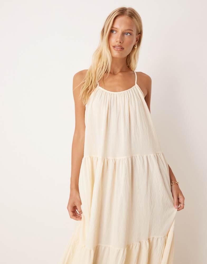 Brave Soul Brave Soul Smock tiered midi dress in cream