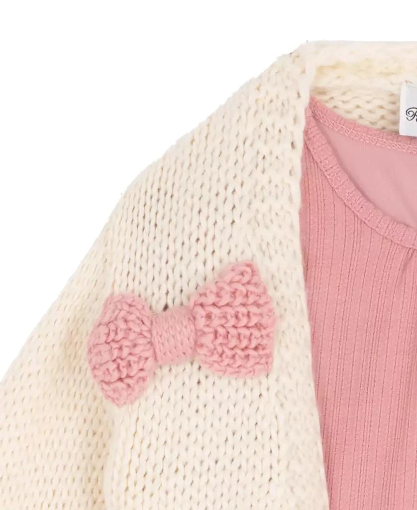 Rare Editions Girls 2T-6X 2-Piece Bow Cardigan and Textured Knit Dress Set 3