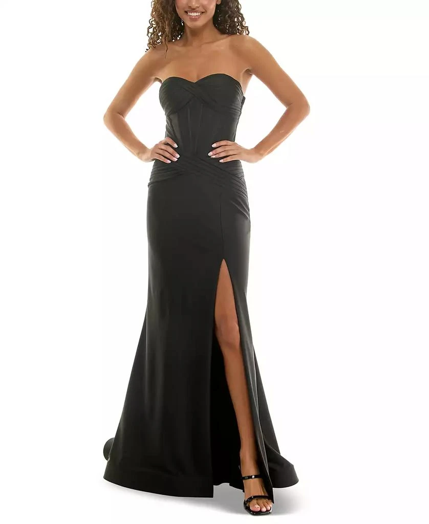 B Darlin Juniors' Strapless Corset High-Slit Evening Gown 1