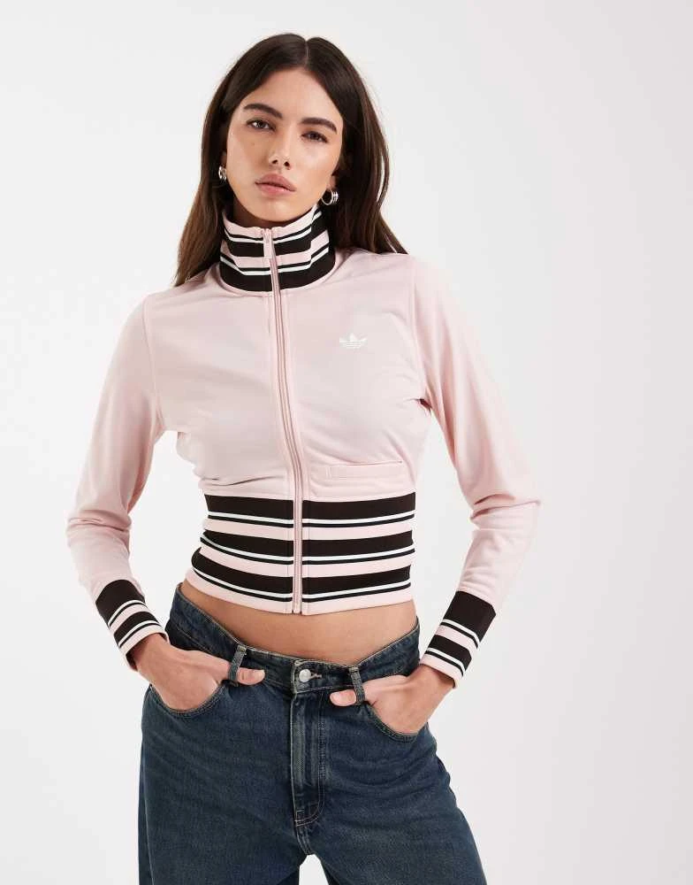 Adidas adidas Originals vintage inspired track top with stripe rib in light pink
