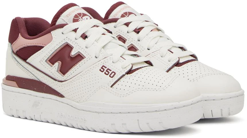 New Balance White & Burgundy 550 Sneakers 4