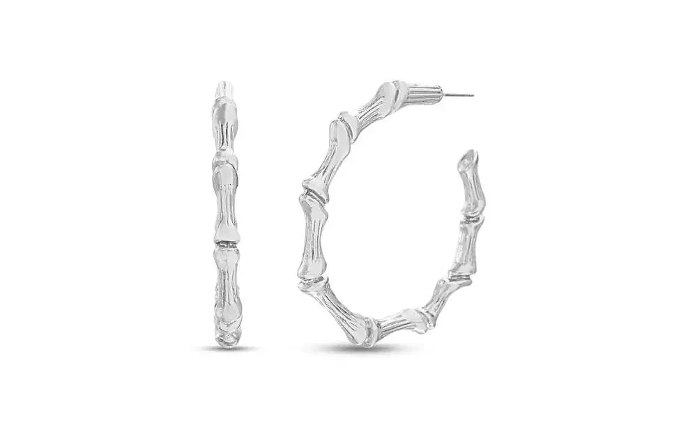 Kensie Silver-Tone Bamboo Hoop Earring 1