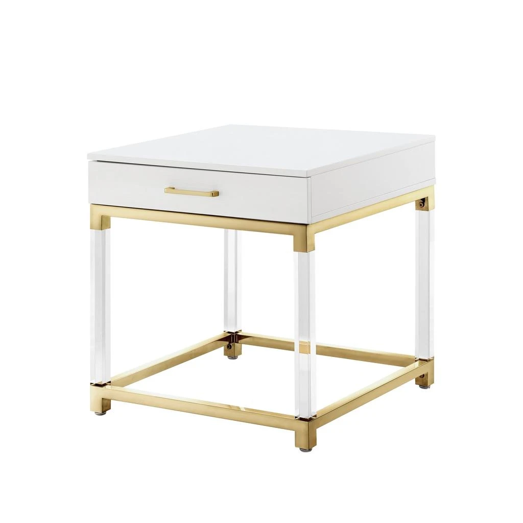 Hivvago 24" White and Gold Wood Acrylic and Stainless Steel Square End Table With Drawer 3