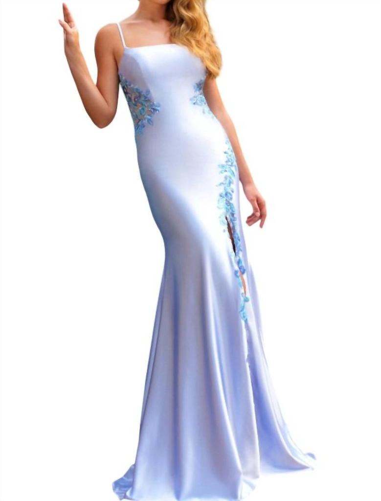 Faviana Faviana - Leg Slit Stretch Satin Gown