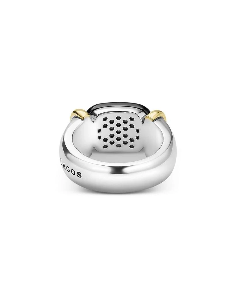LAGOS 18K Yellow Gold 
Sterling Silver Black Caviar Diamond 
Black Ceramic Cluster Ring 4