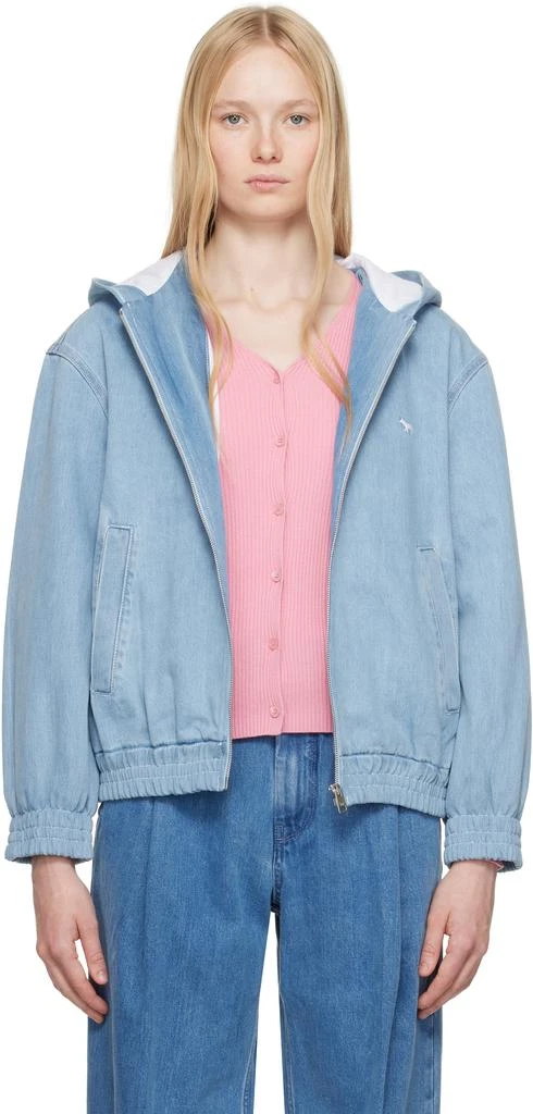 Maison Kitsune Blue Zipped Hooded Denim Jacket 1