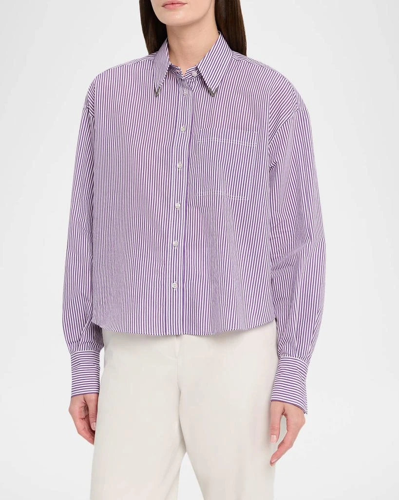 Brunello Cucinelli Techno Cotton Button-Front Top with Brass Trim 4