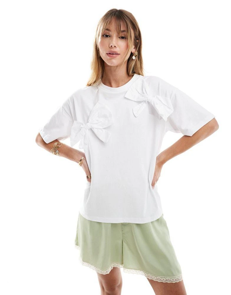 Object Object t-shirt with statement ribbon bows in white 1