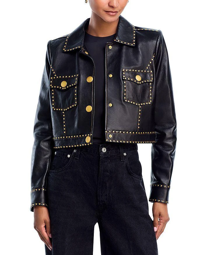 L
Agence Winsome Leather Crop Studded Jacket