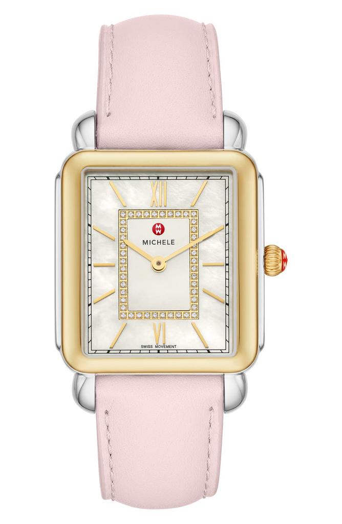 MICHELE Deco II Diamond Leather Strap Watch, 30mm - 0.11ct.