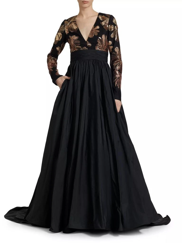 Pamella Roland Floral Tulle &amp; Taffeta A-Line Gown 2