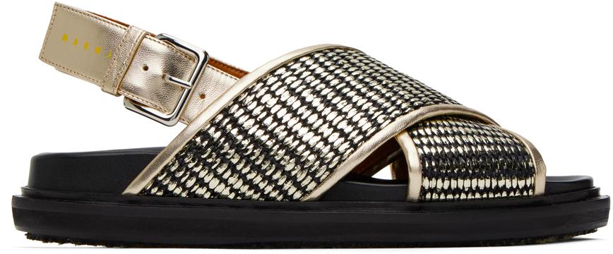 Marni Gold & Black Fussbett Sandals