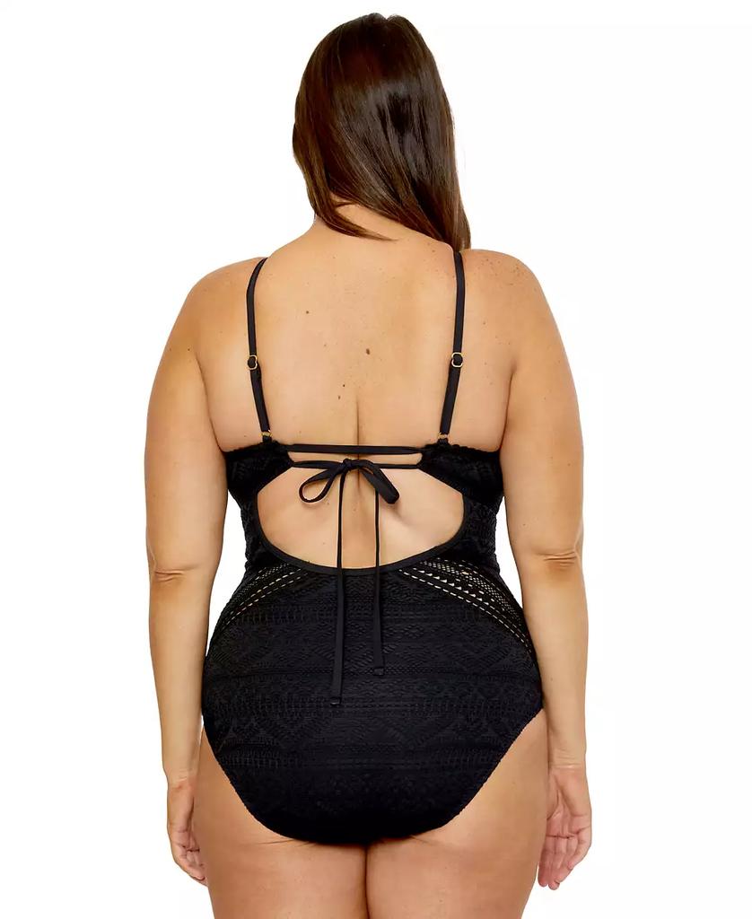 Becca Plus Size Color Play Crocheted High Neck One-Piece Swimsuit