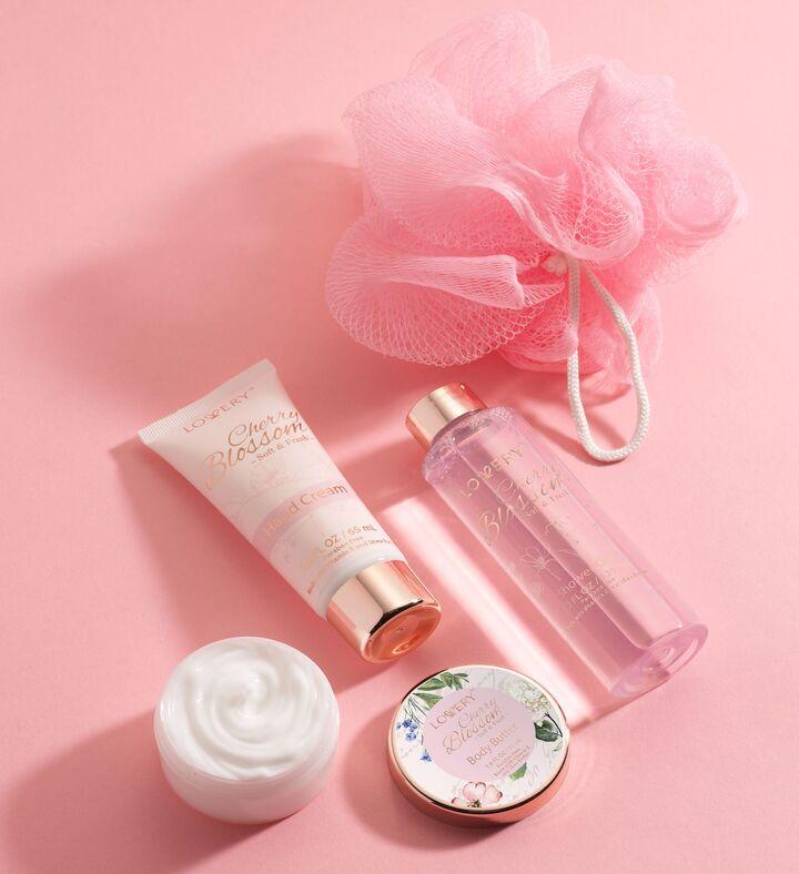 Lovery Cherry Blossom Home Spa Gift Set in Clear Travel Bag