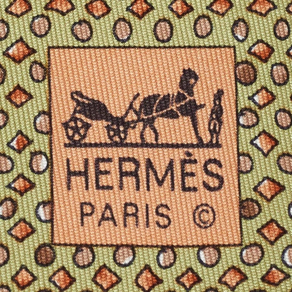 Hermes Hermès Green Geometric Shape Print Silk Traditional Tie 3