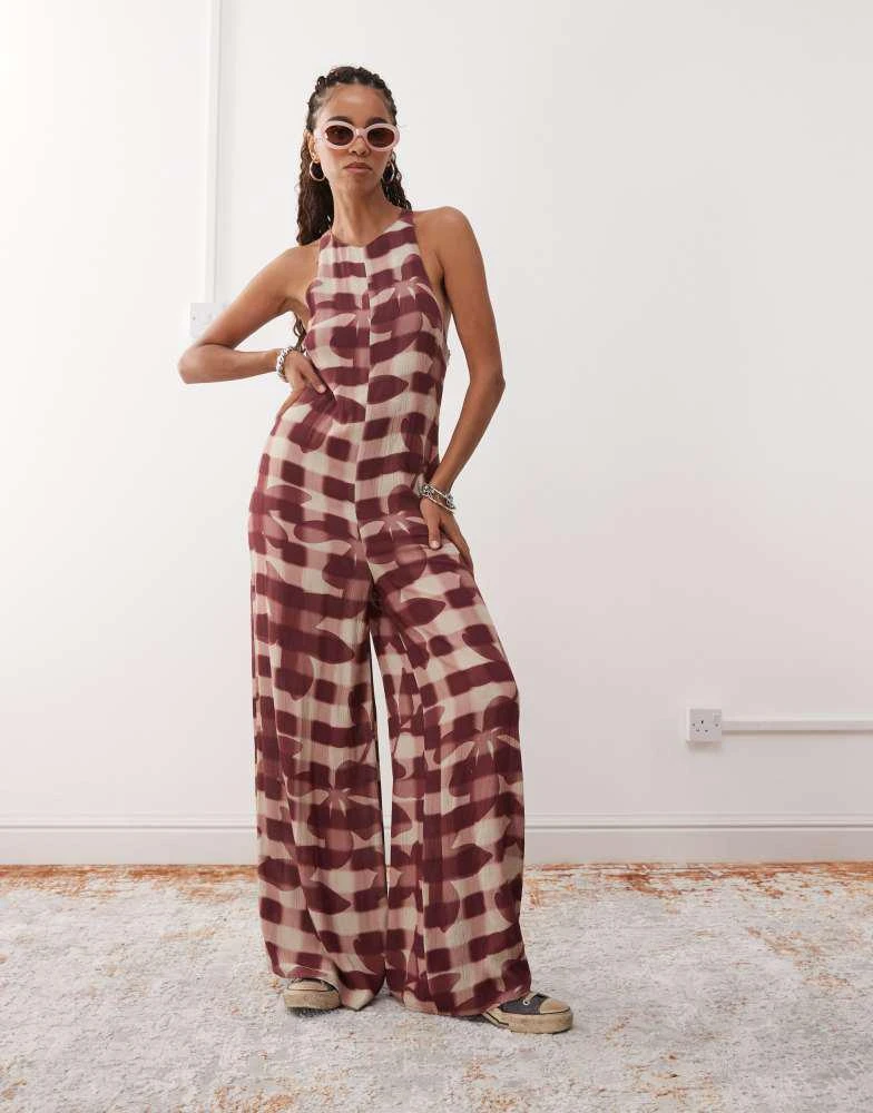 Reclaimed Vintage Reclaimed Vintage cami jumpsuit with open back in red check floral print 4