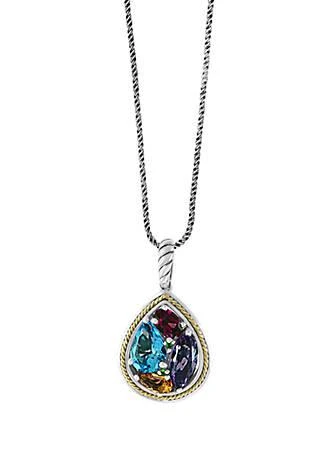 Effy Amethyst, Blue Topaz, Citrine, Rhodolite, Tsavorite Pendant Necklace in Sterling SIlver and 18k Yellow Gold