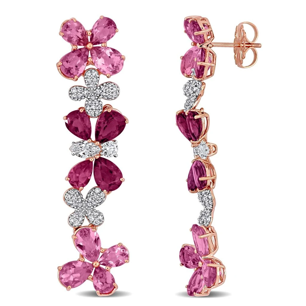 Mimi 
Max 12 1/10ct TGW Pink Red Tourmaline 1 1/4ct TW Diamond Floral Earrings 14k Rose Gold