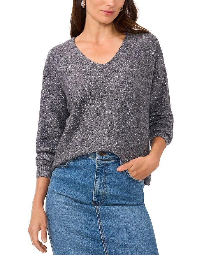 Vince Camuto V Neck Allover Sequin Sweater 1