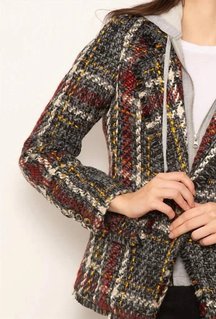 Central Park West Barrett Frayed Tweed Dickie Blazer In Grey Multi 2