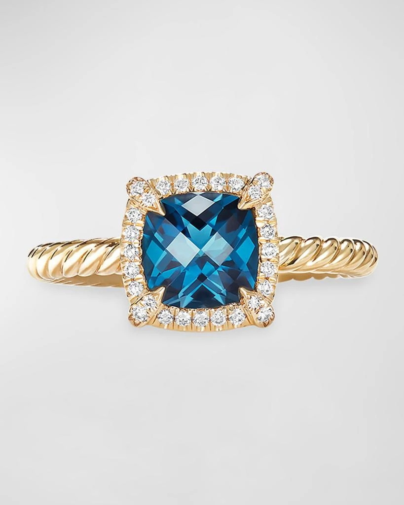 David Yurman Petite Chatelaine Pave Bezel Ring in 18K Gold with Blue Topaz 2