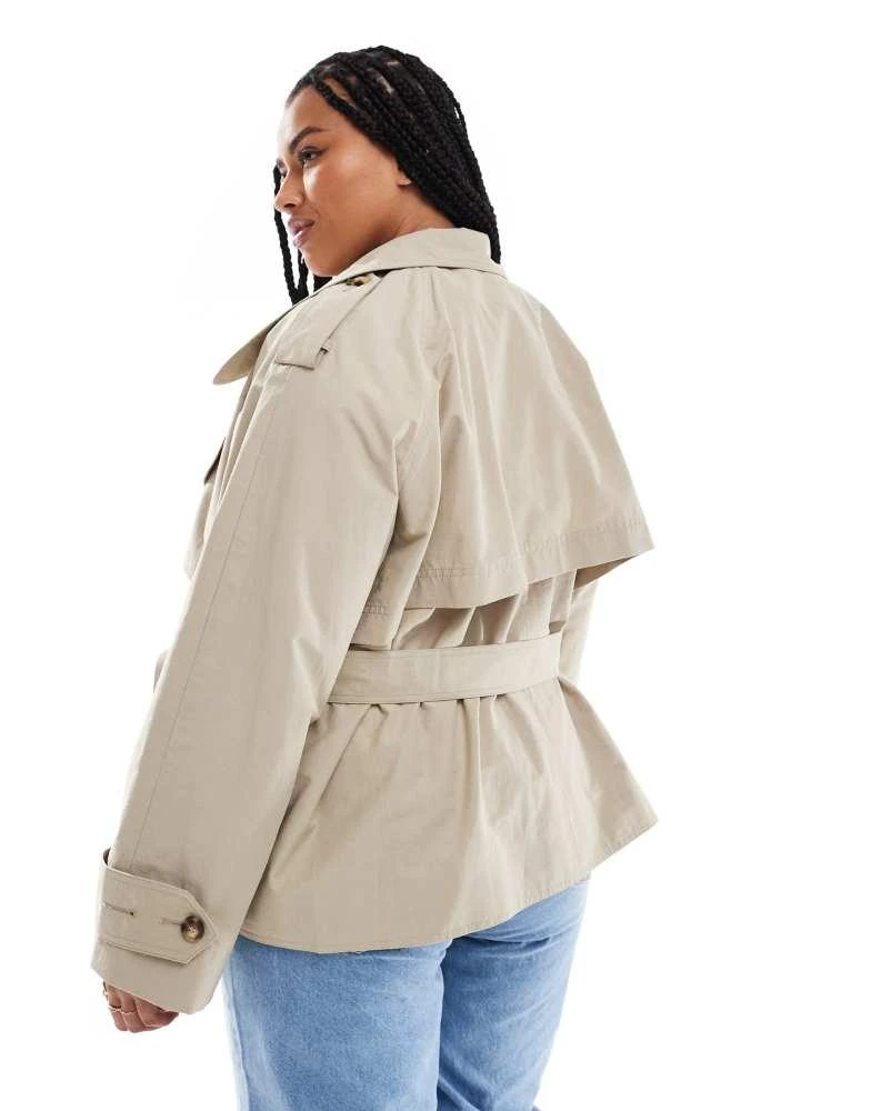ASOS ASOS DESIGN Curve oversized short trench coat with belt in stone 3