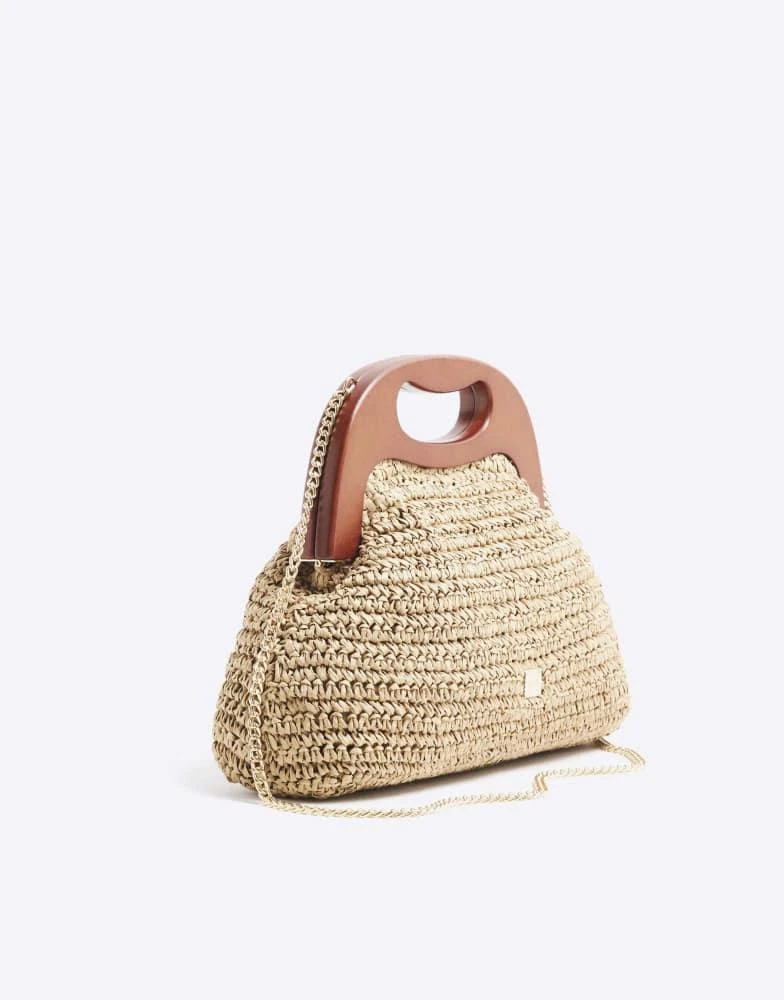 River Island River Island Raffia frame clutch bag in beige 4