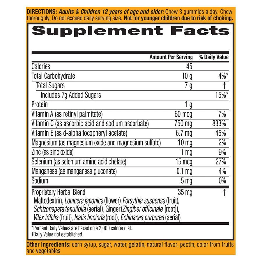 Airborne Vitamin C, E, Zinc, Minerals & Herbs Immune Support Supplement Gummies Orange 3