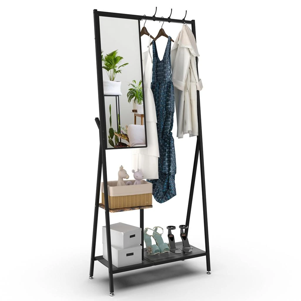 GOODSILO Multifunctional Coat Rack Hall Tree with Mirror and Storage
