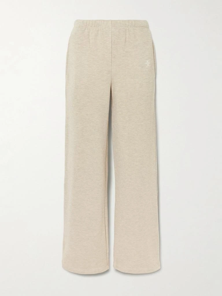 ÉTERNE Embroidered French Cotton-blend Terry Wide-leg Sweatpants - Beige