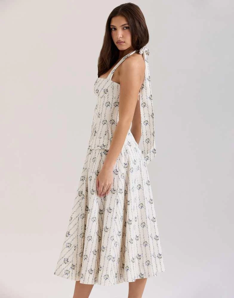 House of CB House of CB Claudia stretch cotton halter neck midi dress in cream daisy print 3