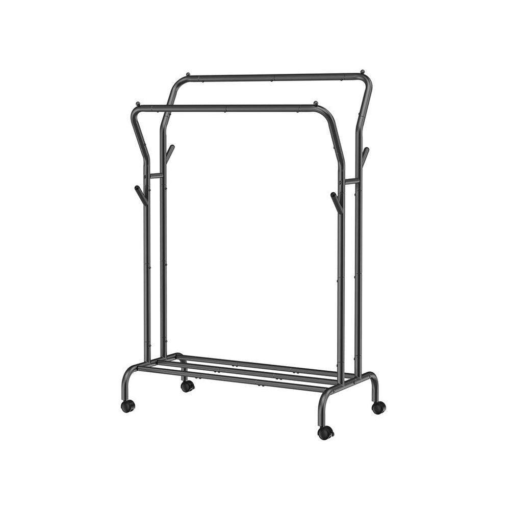 QuikFurn Minimalistic 2 Rod Wheeled  Laundry Sorter Clothing Rack in Black
