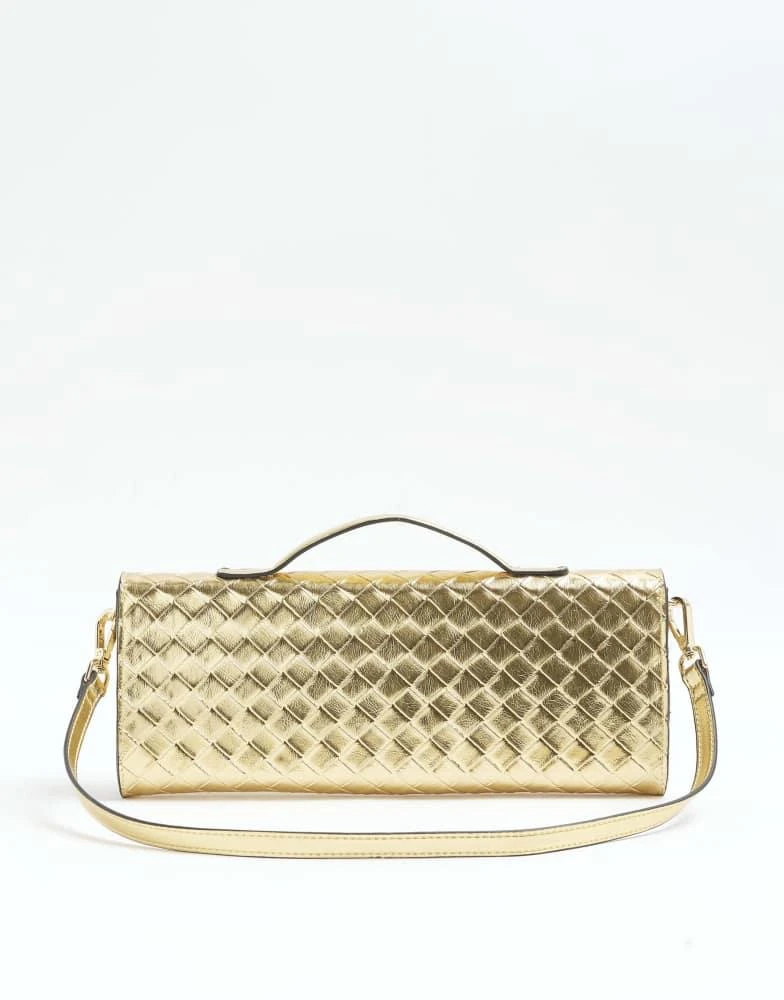 River Island River Island Woven clutch bag in gold 4